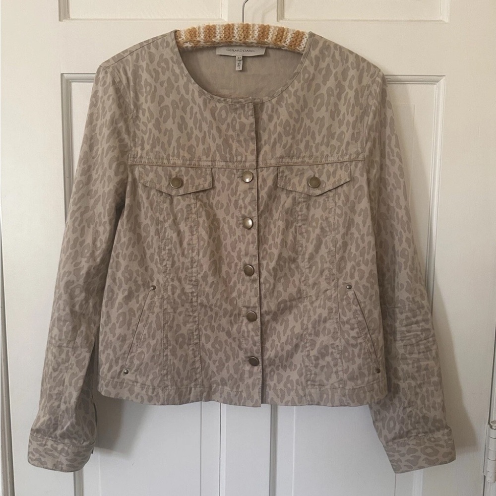 Gerard Darel Animal Leopard Print Khaki Casual Jacket 42 L XL